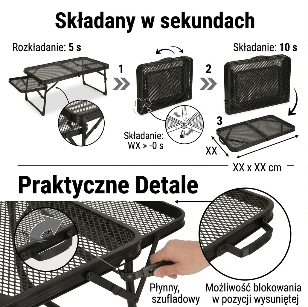 Stół stolik turystyczny LUARO kempingowy cateringowy składany 87 x 60 x 40 x 27 cm