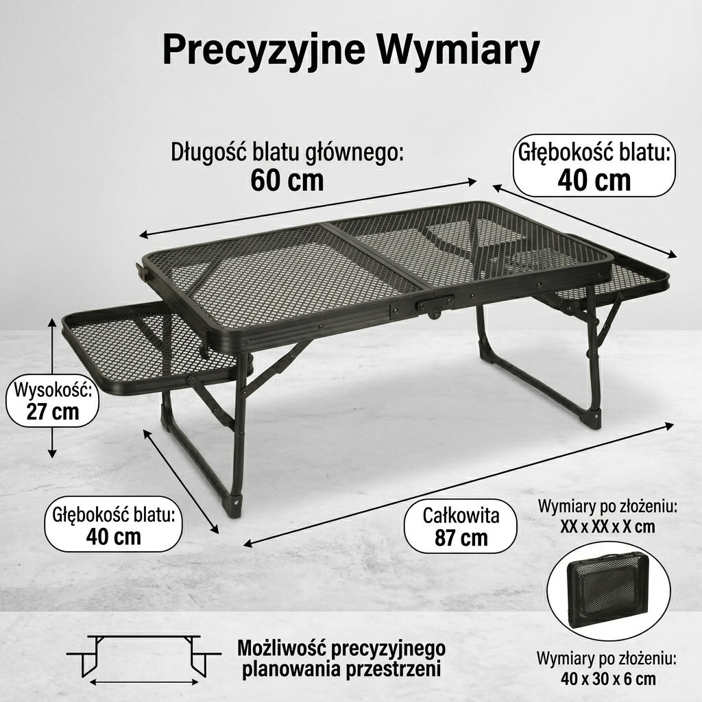 Stół stolik turystyczny LUARO kempingowy cateringowy składany 87 x 60 x 40 x 27 cm