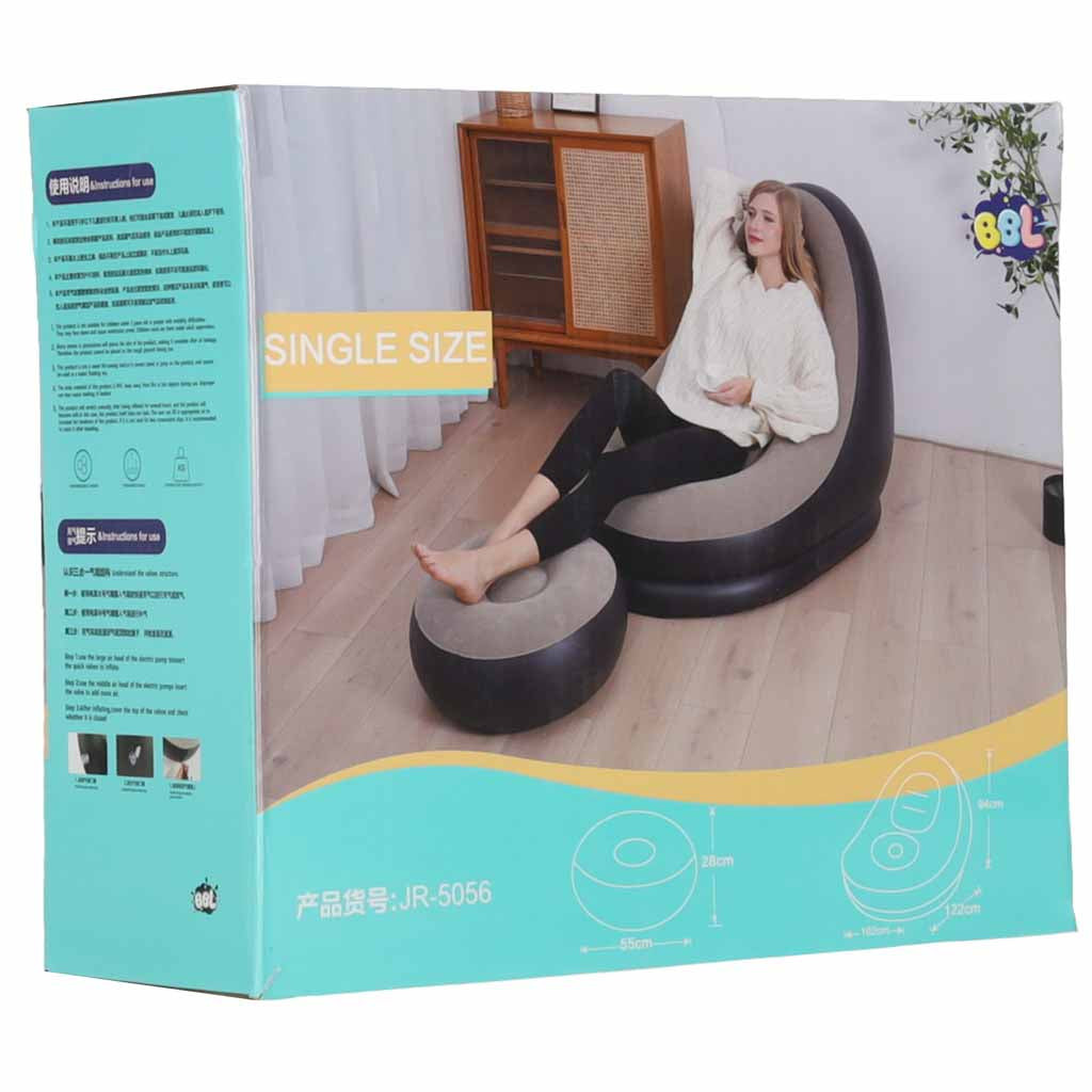 Fotel z podnóżkiem wypoczynkowy dmuchany sofa pufa pompka zestaw 2w1