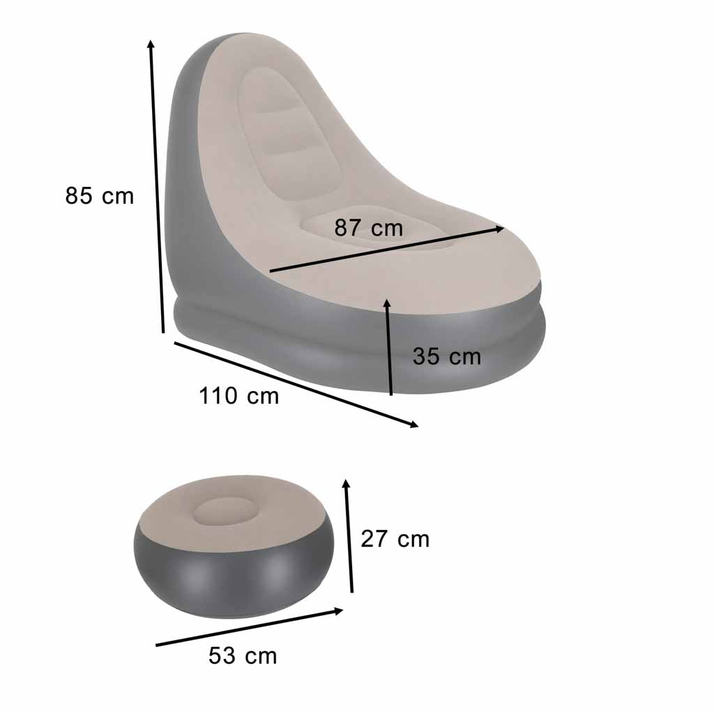 Fotel z podnóżkiem wypoczynkowy dmuchany sofa pufa pompka zestaw 2w1
