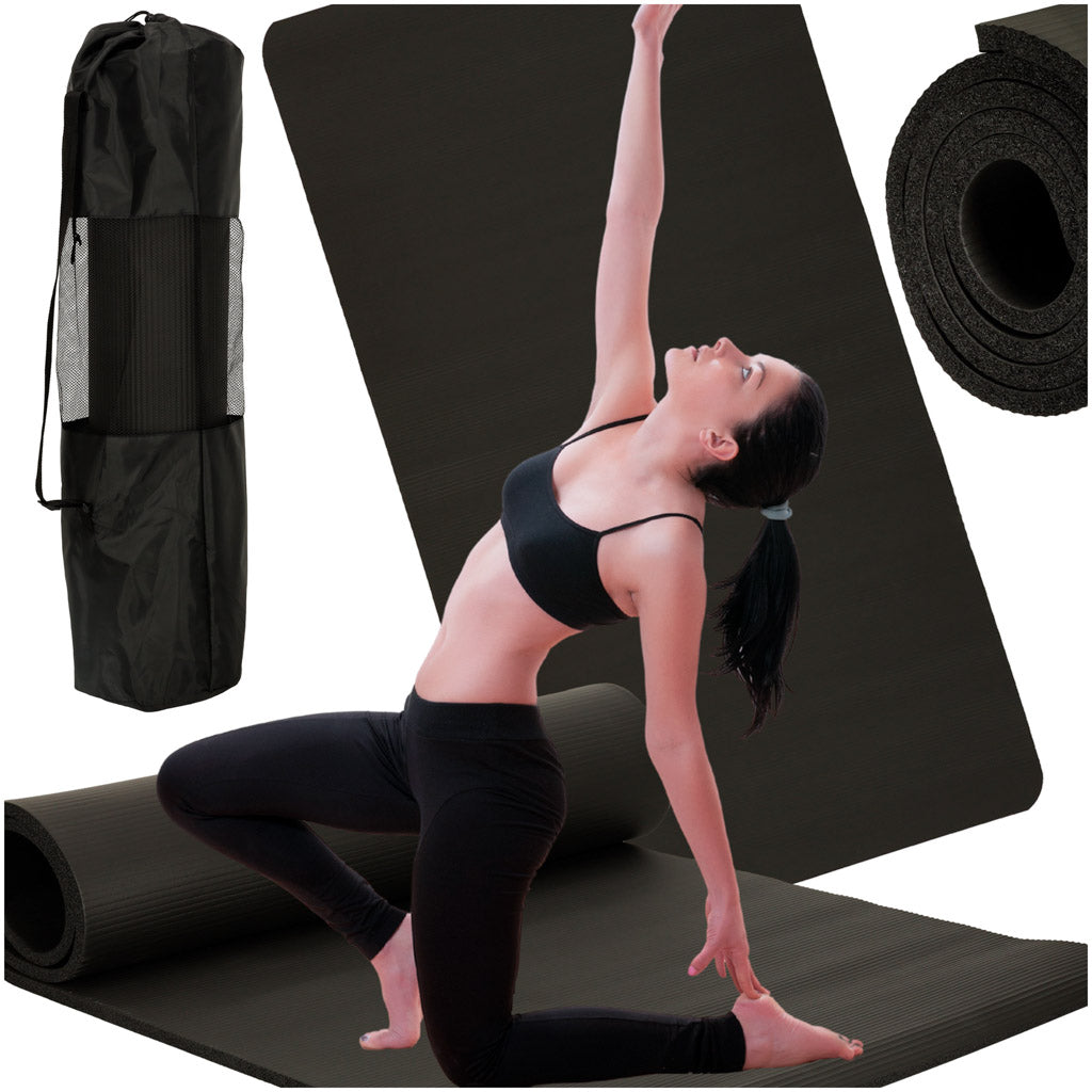 Mata do ćwiczeń jogi gimnastyczna treningowa fitness karimata gruba 1,5cm czarna + pokrowiec