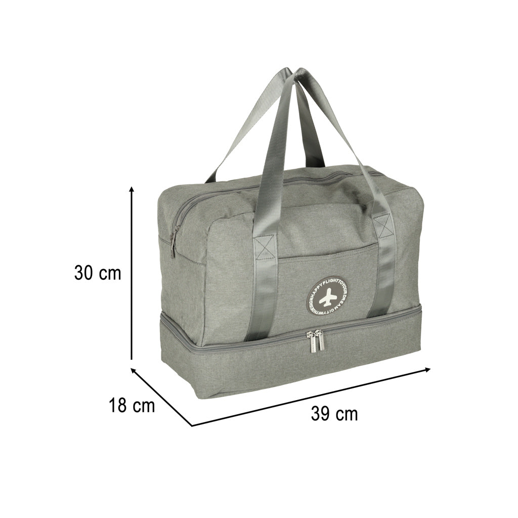 Torba podróżna bagaż podręczny do samolotu podróżna turystyczna pojemna uchwyt kieszenie 39x18x30 szara